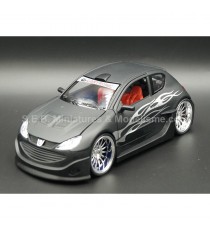 PEUGEOT 206 TUNING MATT BLACK FLAMES SILVER 1:24 WELLY left front