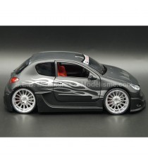 PEUGEOT 206 TUNING MATT BLACK FLAMES SILVER 1:24 WELLY right side