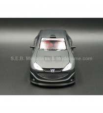 PEUGEOT 206 TUNING MATT BLACK FLAMES SILVER 1:24 WELLY front side