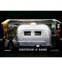 CARAVAN BAMBI AIRSTREAM 16' SPORT POLISH SILVER + TRAILER HITCH FOR CAR 1:24 GREENLIGHT with packaging