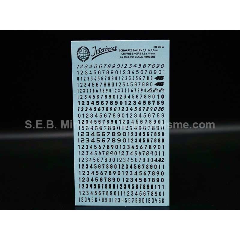 Planche de chiffres noirs de 3,2mm à 3,8mm Planche de chiffres noirs de 3,2mm à 3,8mm