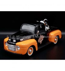 FORD PICK-UP F1 1948 + HARLEY DAVIDSON FLH DUO GLIDE 1958 NOIR/ORANGE 1:24 MAISTO avant gauche