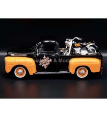 FORD PICK-UP F1 1948 + HARLEY DAVIDSON FLH DUO GLIDE 1958 NOIR/ORANGE 1:24 MAISTO vue côté gauche