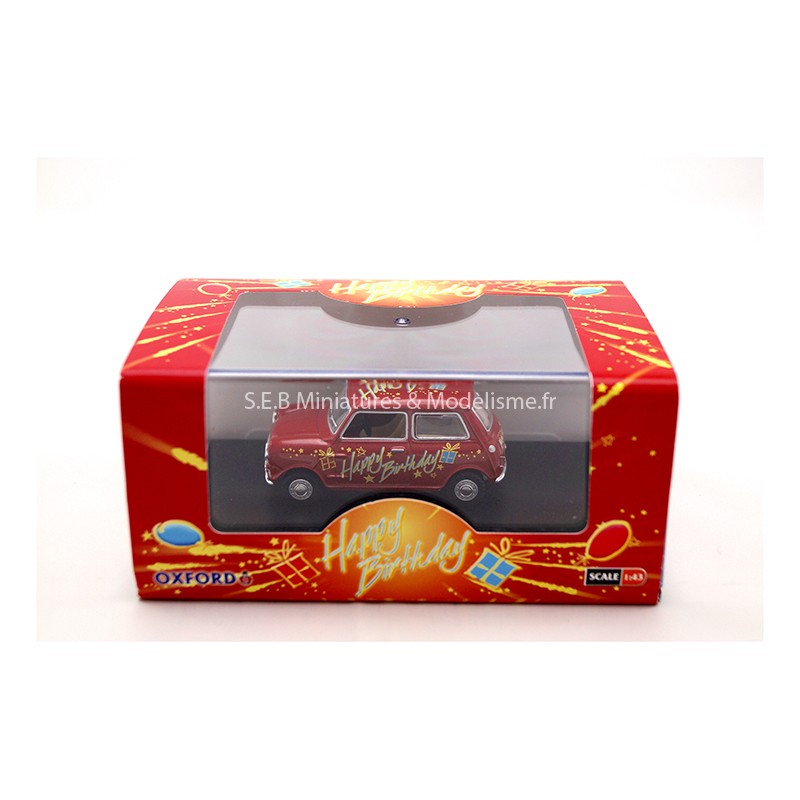 AUSTIN MINI COOPER 1969 "HAPPY BIRTHDAY" 1:43 OXFORD SOUS BLISTER AVEC BOÎTE VITRINE