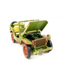 Jeep Willys US Army version look sale 1942 vert, 1/18 T9 capot ouvert