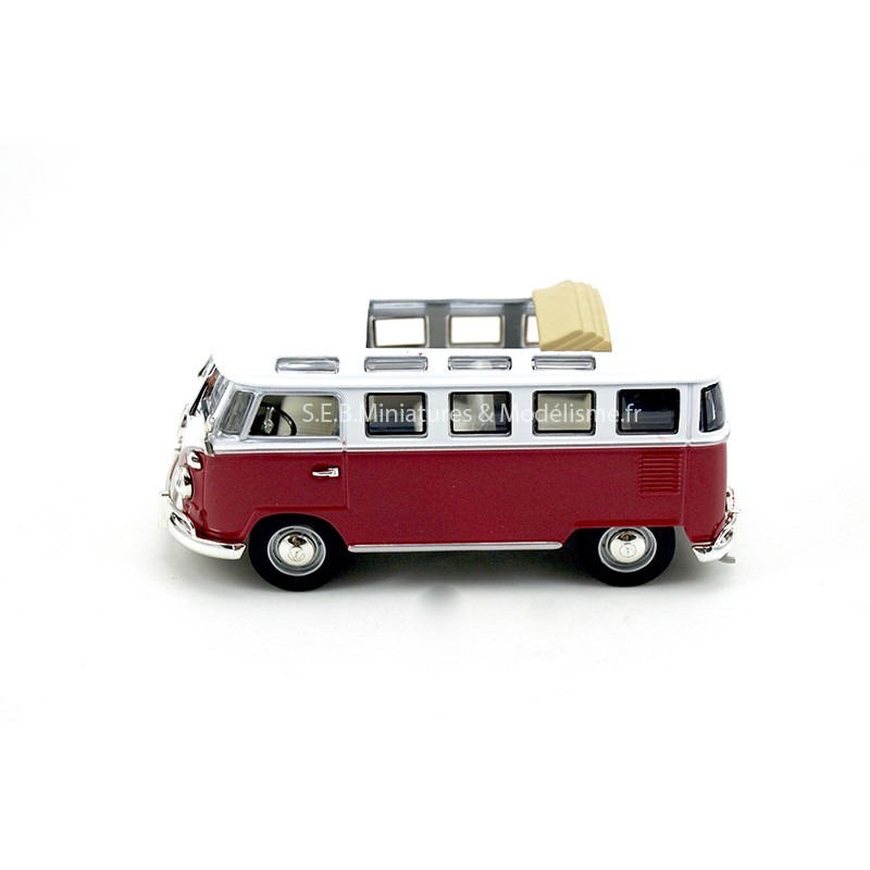 VW VOLKSWAGEN T1 SAMBA DE 1962 TOIT OUVERT MICROBUS BOURGOGNE 1:43 LUCKY DIE CAST, CÔTÉ GAUCHE