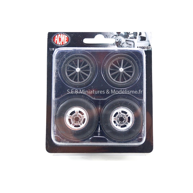 SET DE 4 ROUES DRAGSTER WHEEL & TIRE SET - 1:18 ACME sous blister